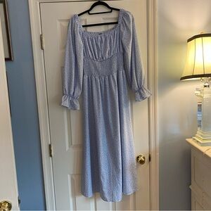 Size 6 medium blue and white long sleeve midi dress hearts SHEIN EUC